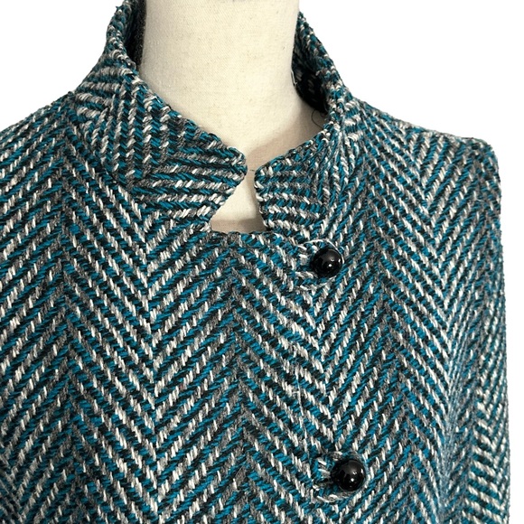 Sharilove Fashions Long Coat L Blue Tweed Lined Vintage - Picture 3 of 7